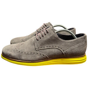 COLE HAAN LunarGrand Wingtip Oxford Men's 11M Suede Charcoal Volt Yellow Shoes
